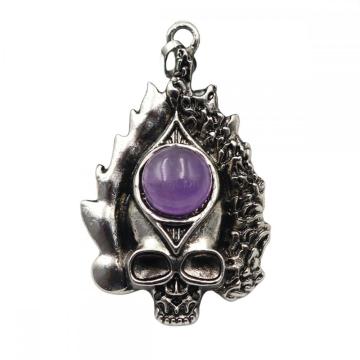 Gemstone Crystal 12MM CAB Silver Skull Stone Pendant 50x30mm Natural Stone Skeleton Pendants for Diy Jewelry Making