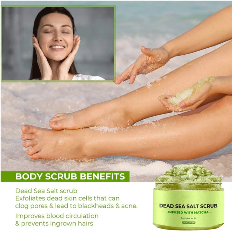 Anti-Cellulite Exfoliating Organic Caffeine Matcha Green Tea Dead Sea Salt Body Scrub