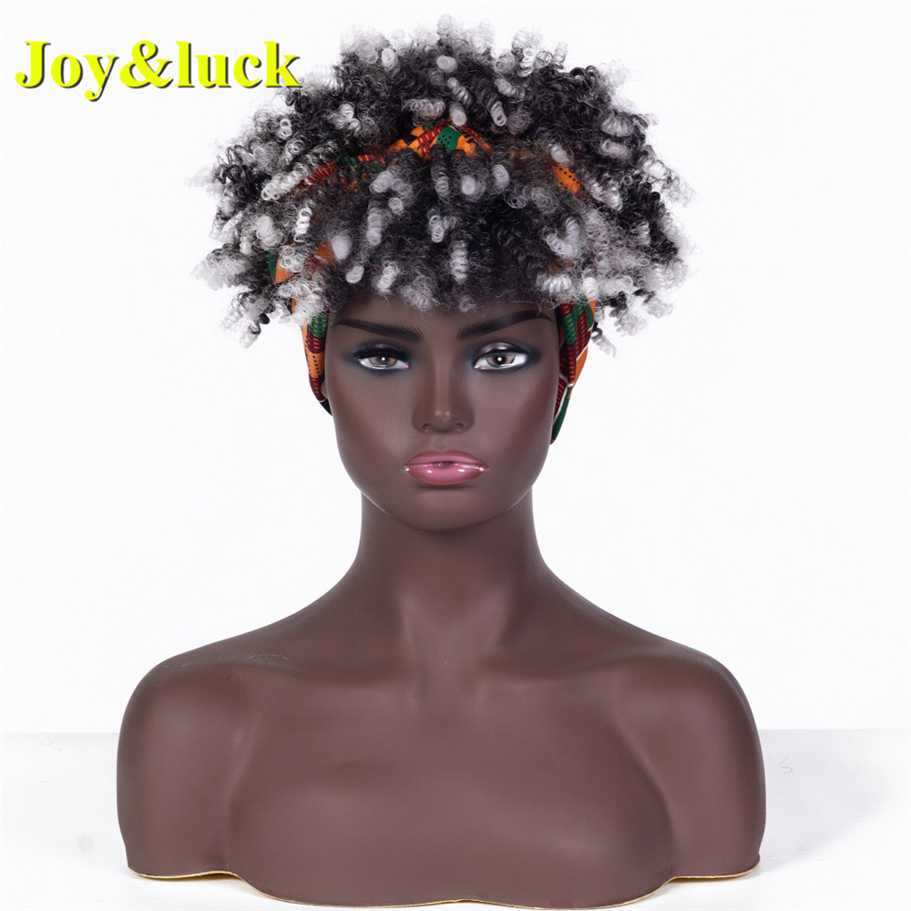 Colored Hairband for Black Women Wholesale Scarf Wig Black Ombre Grey Short Afro Kinky Curly Headband Wig Synthetic Hair Wigs