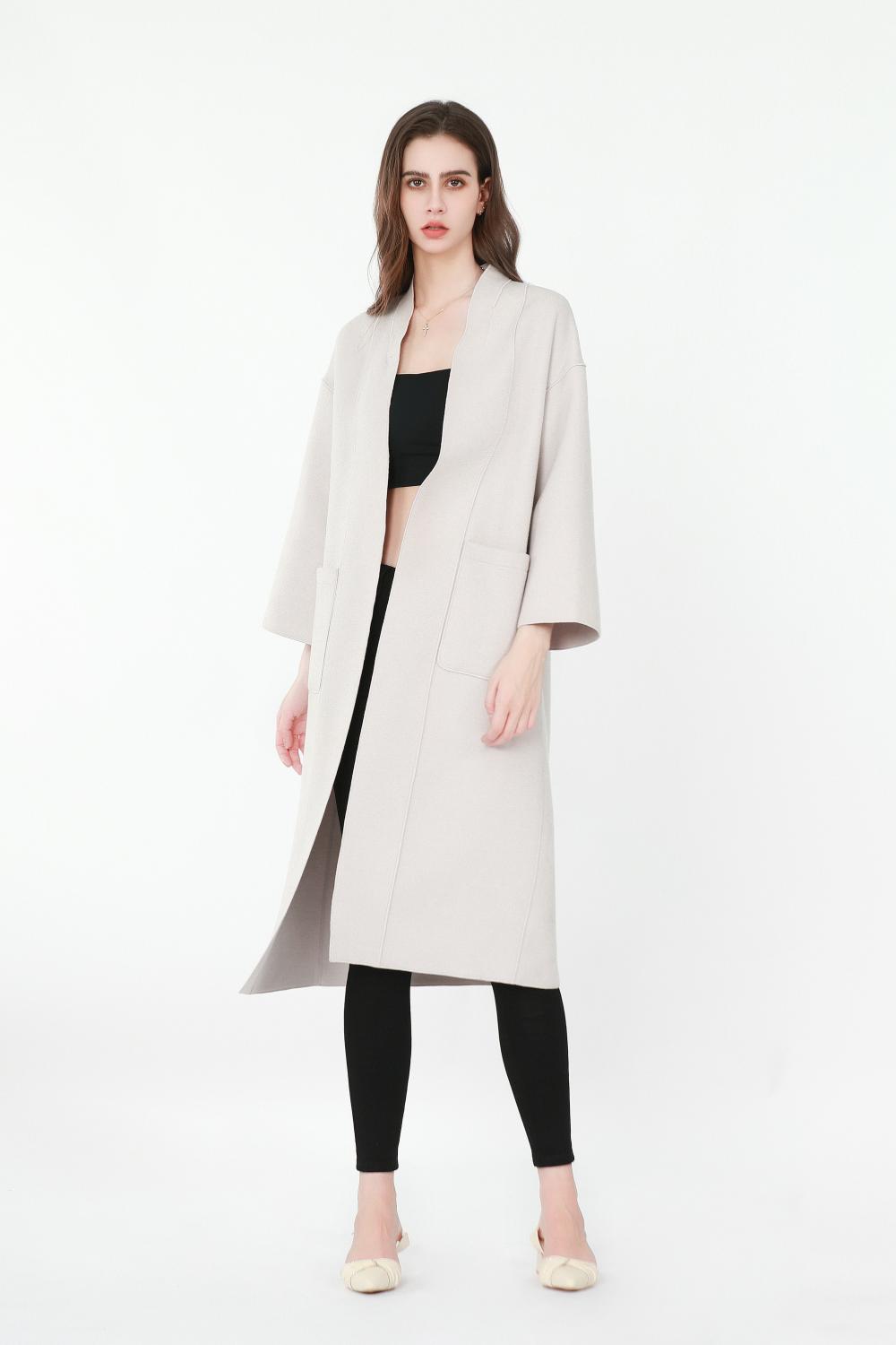 Cardigan Style Open Front And 7 8 Sleeves Woolen Coat Hyh0076 F