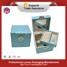 Popular square leather cases for jewels , blue leather jewelry box (WH-3507)