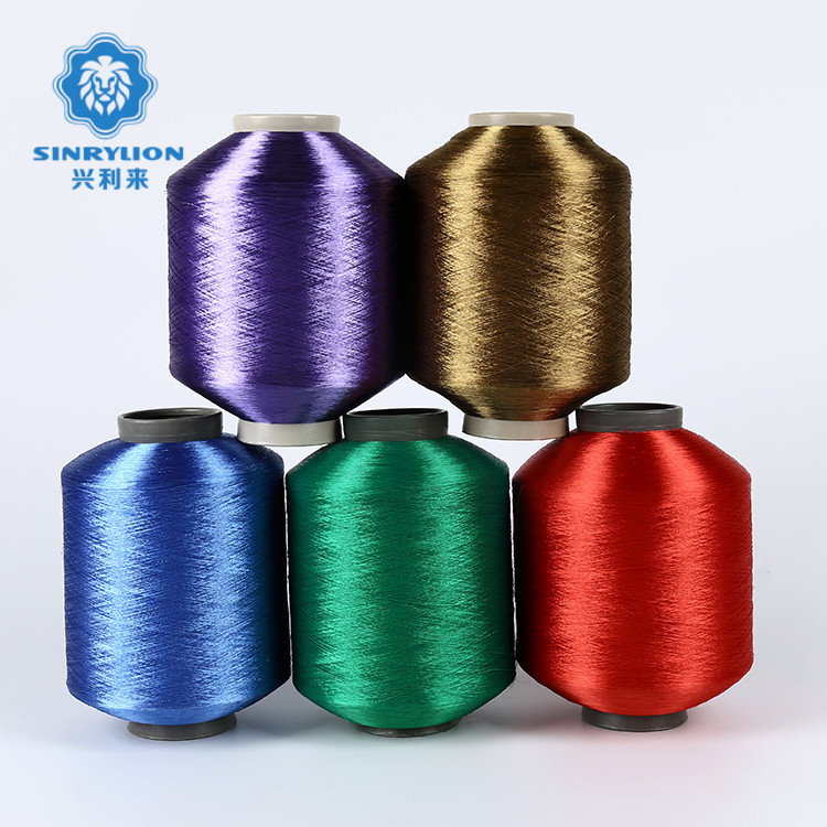 Custom Semi dull SD color Flat warping twisted 100D Dope dyed woven label filament yarn for colorful woven label