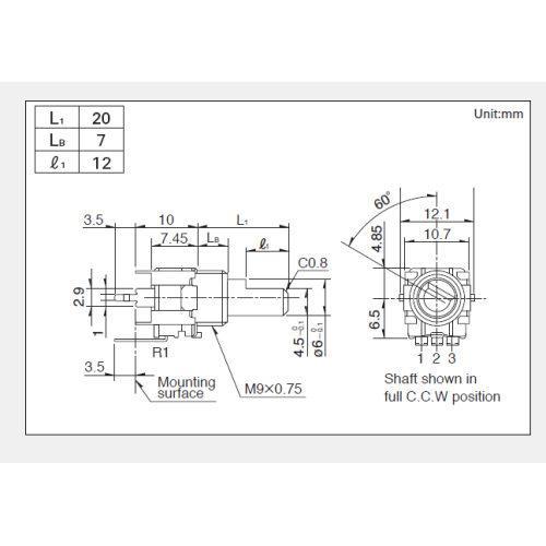 Potencjometr obrotowy serii Rk09l