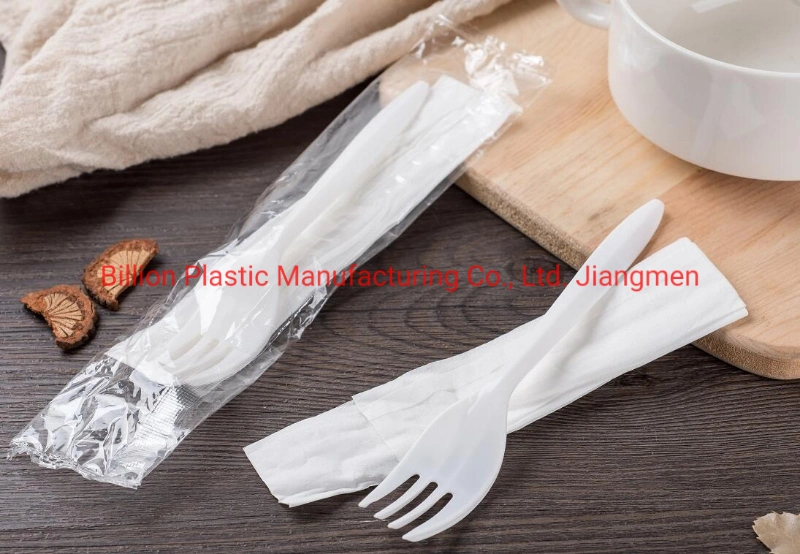 White Color Disposable PP Plastic Fork and Napkin Set