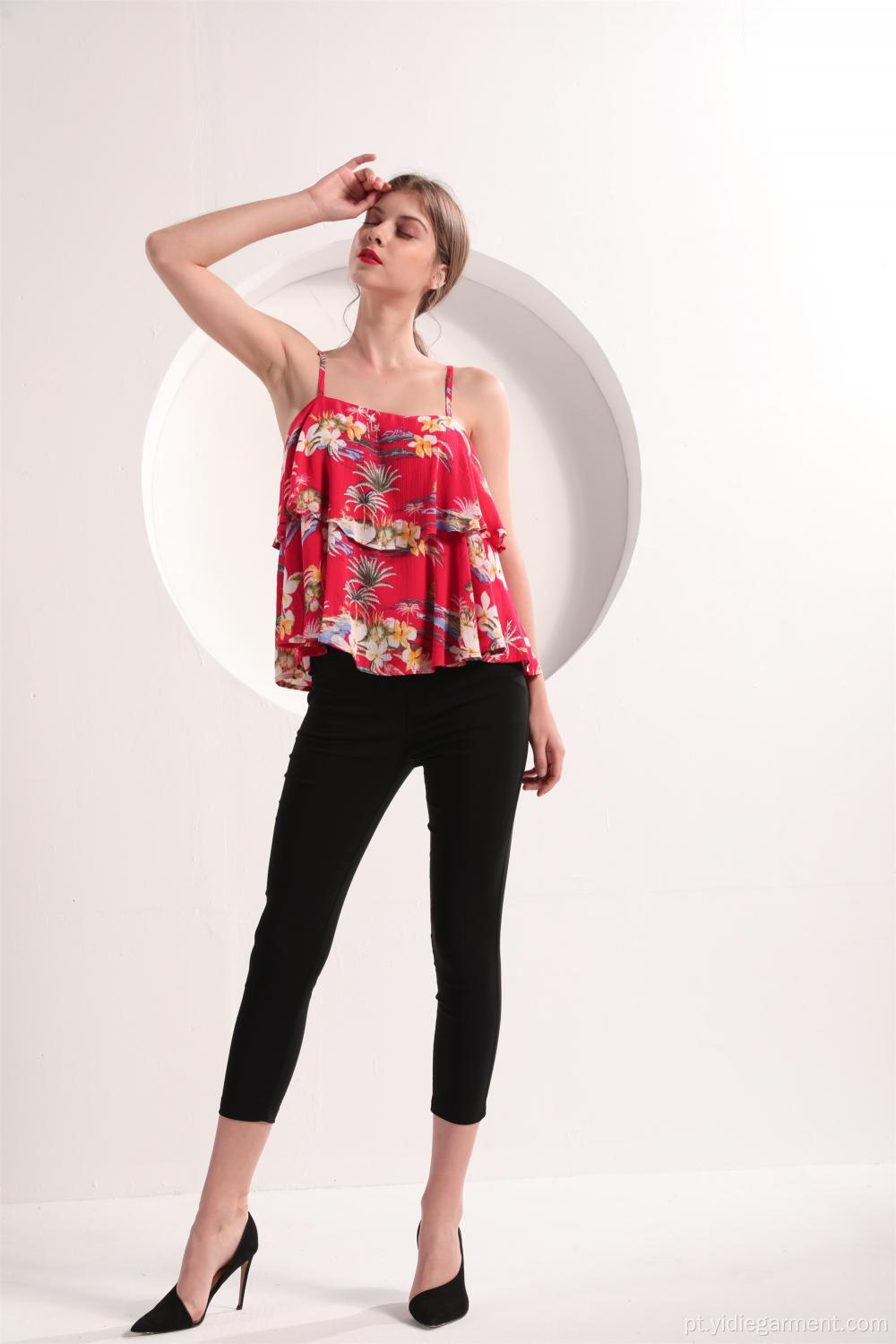 Top floral vermelho de Cami para mulher