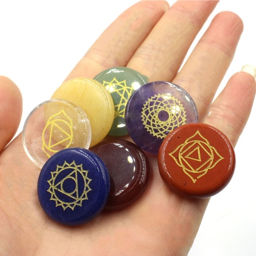 7 Chakra loose gemstones crystal stone natural aura treatment gem carving round oval symbol rolling polishing meditation crafts