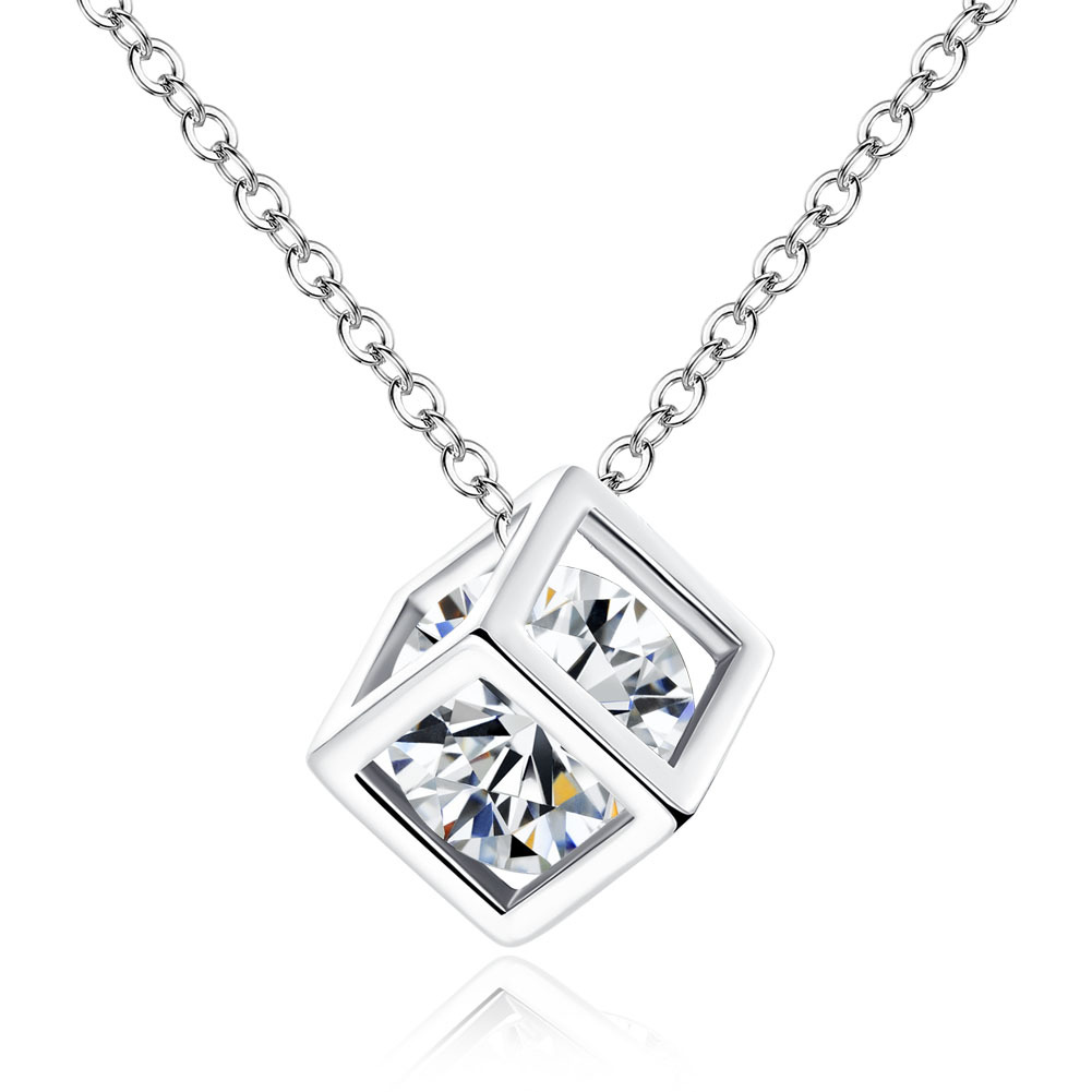 Minimalist jewelry Rubik's cube pendant necklace earrings water cube zircon jewelry set temperament female accessories