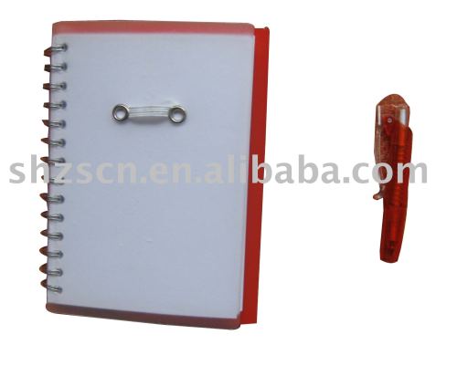 Plastic cover notebook with pen/notebook with pen attached/exercise book pen set/office supply