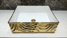 Luxury Ceramic Bathroom Gold Color Wash Sink