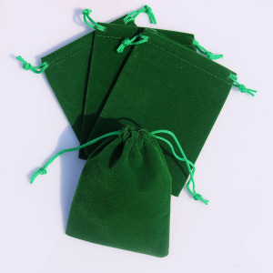 Customized Green velvet bag with green drawstring