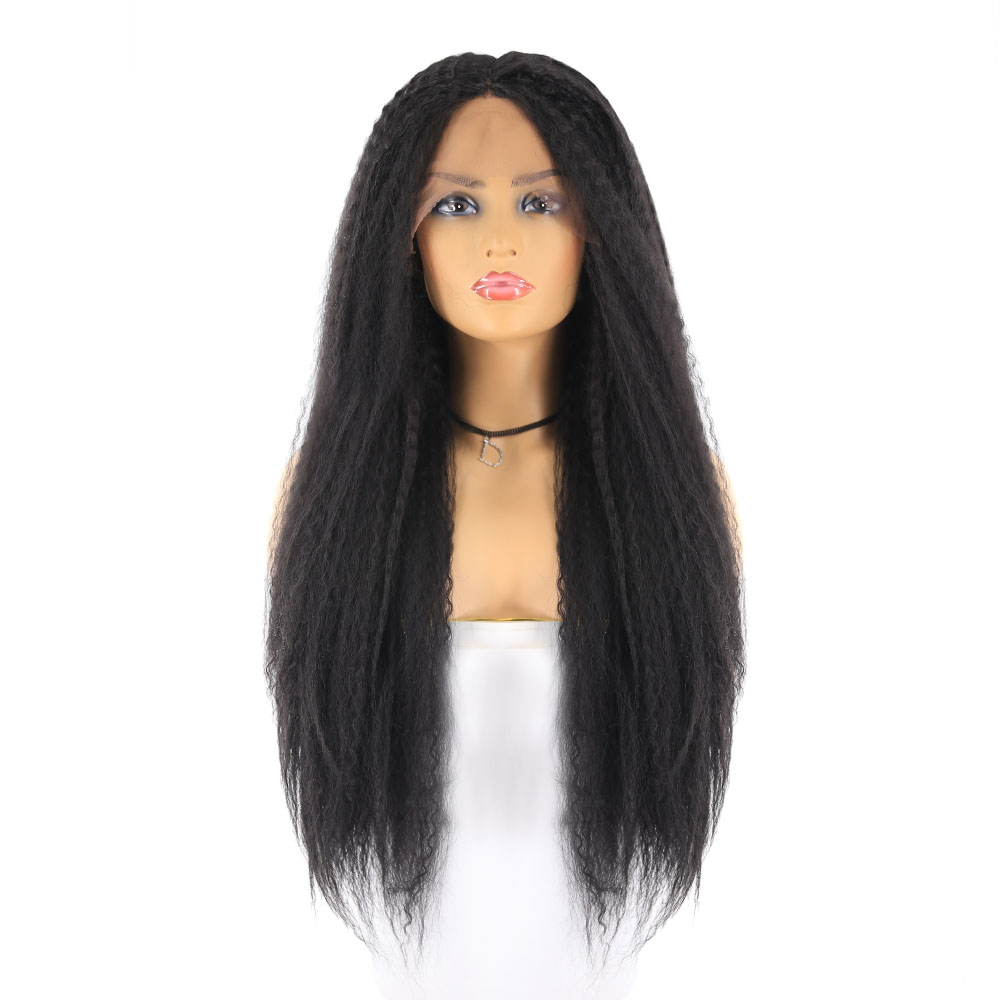 X-TRESS natural color long  overnight delivery lace wigs onstock afro kinky curly wigs synthetic hair wigs lace front for women