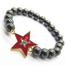 Hematite 8MM Round Beads Stretch Gemstone Bracelet with Diamante alloy star Piece