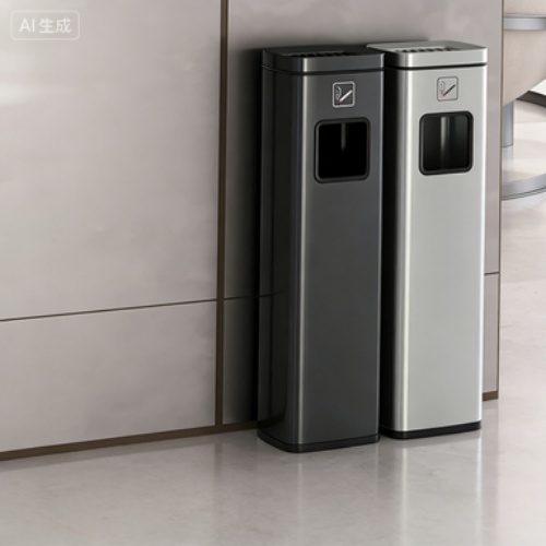 Customized Metal Trash Can with Integrated Ashtray for Hotels and Commercial Spaces