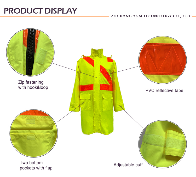 High visibility safety rain coat jacket pvc reflective jacket