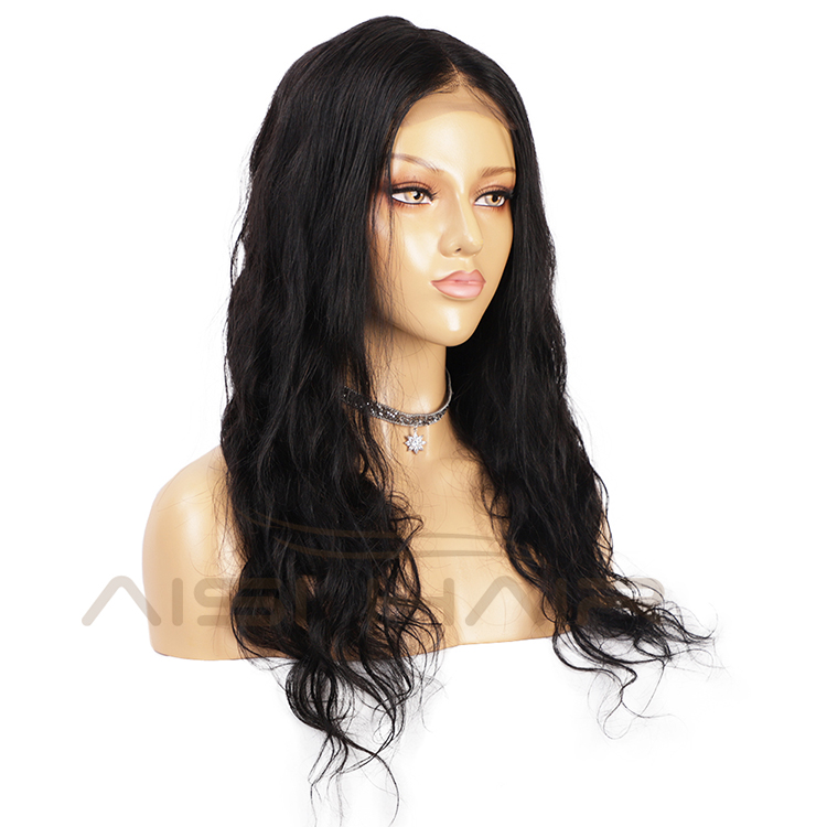 Aisi Hair 22 Inch 100% Brazilian Human Hair Natural Black Wig Long Wavy Swiss Lace Wig Wholesale Front Lace Wigs For Black Women