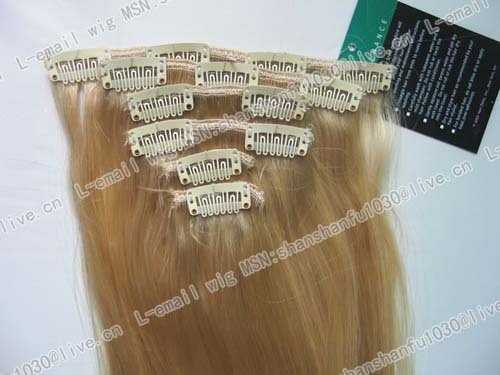 7 PCS 20" HUMAN HAIR CLIP IN EXTENSION 22