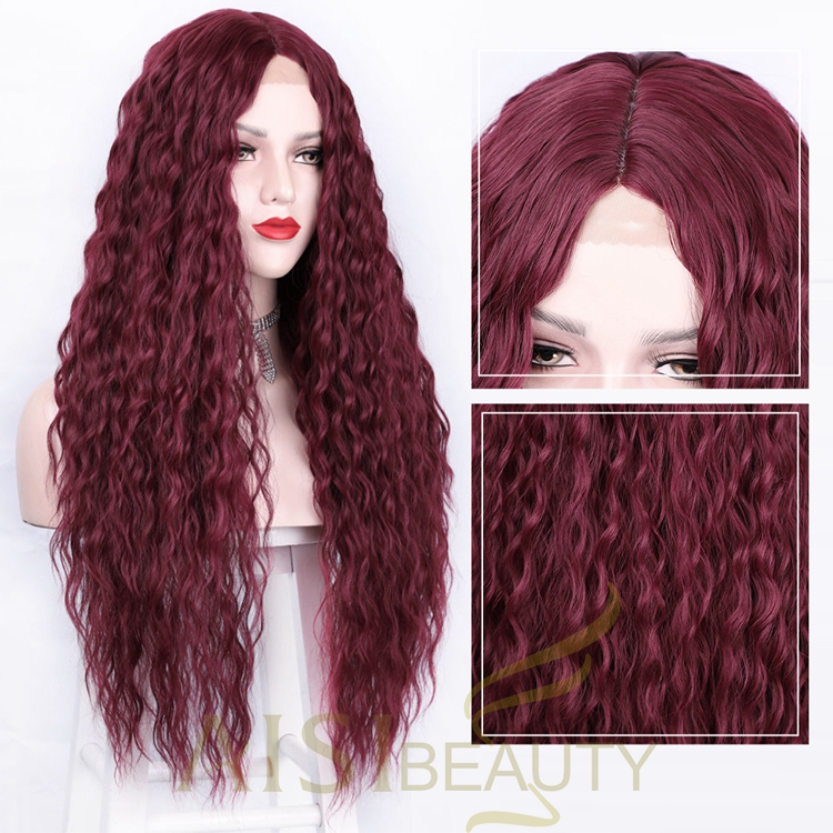 Pre Plucked Machine Made Fiber Curly Bug Small Lace Frontal Top Grade Anime Ombre Cosplay Synthetic Hair Wig