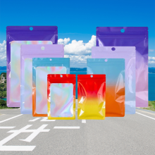 In-Stock Rainbow Holographic Zipper Bag - Transparent Window Holographic Plastic Mylar Bag for Candy