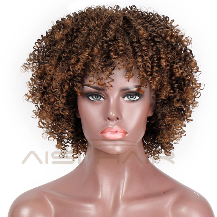 Aisi Hair Afro Kinky Curly Short Wigs Brown color Heat Resistant Synthetic Fiber Short Afro Curly Wigs for Black Women
