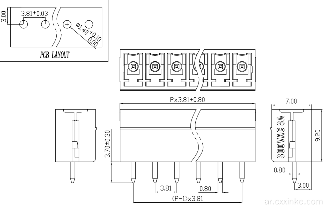 3.81mm ملعب ملجأ محطة PCB لحام لحام