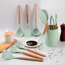 12-Piece Non-Stick Silicone Kitchenware Kit with Wooden Handles