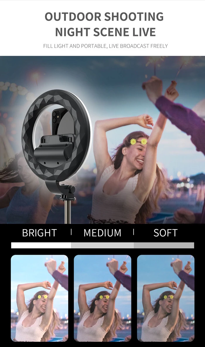 Q07 Bluetooth 360 Rotating LED Circle Lamp Selfie Stick Tripod