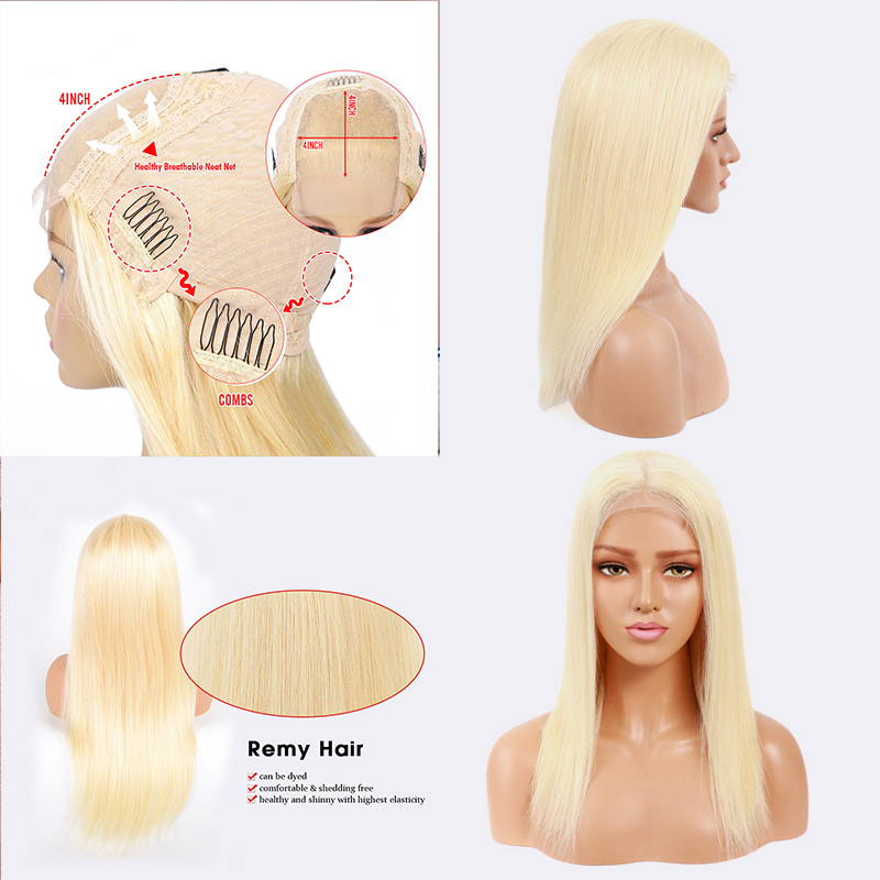 Cheap European Virgin Hair Blonde Brown Straight Wig Human Hair Wigs, Long Honey Ash Blonde 4*4 Closure Wig