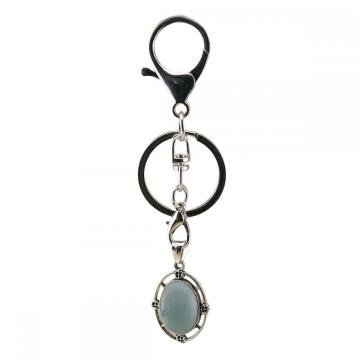 Gemstone Cabs Oval Shape Keychains Natural Stone Quartz Crystal Oval Alloy Keyring Healing Cab Charm Key Chain Key Ring Women