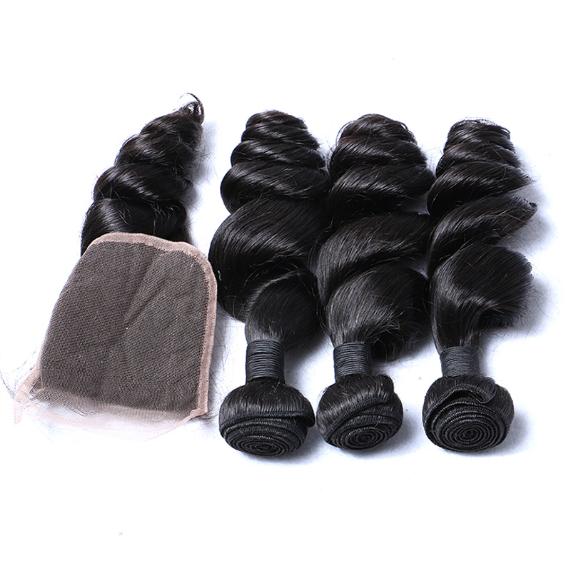 wholesale loose wave human hair weaving, Beautiful women human hair bundles with closure set for black women