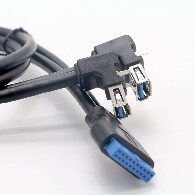 Dela dubbel USB3.0 Kvinnlig rubrik till 20pin Moderboard Mainboard Cable för dator