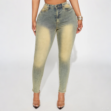 High Waist Super Skinny Jeans Vintage Wash Denim Pants
