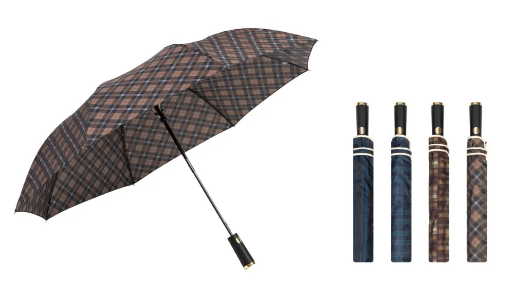 2 Folding Auto Open Grid Color Matching Rain Umbrella