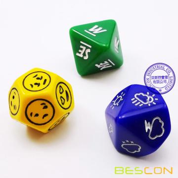 Bescons Emotions-, Wetter- und Richtungswürfelset, 3-teiliges proprietäres polyedrisches RPG-Würfelset in Blau, Grün, Gelb