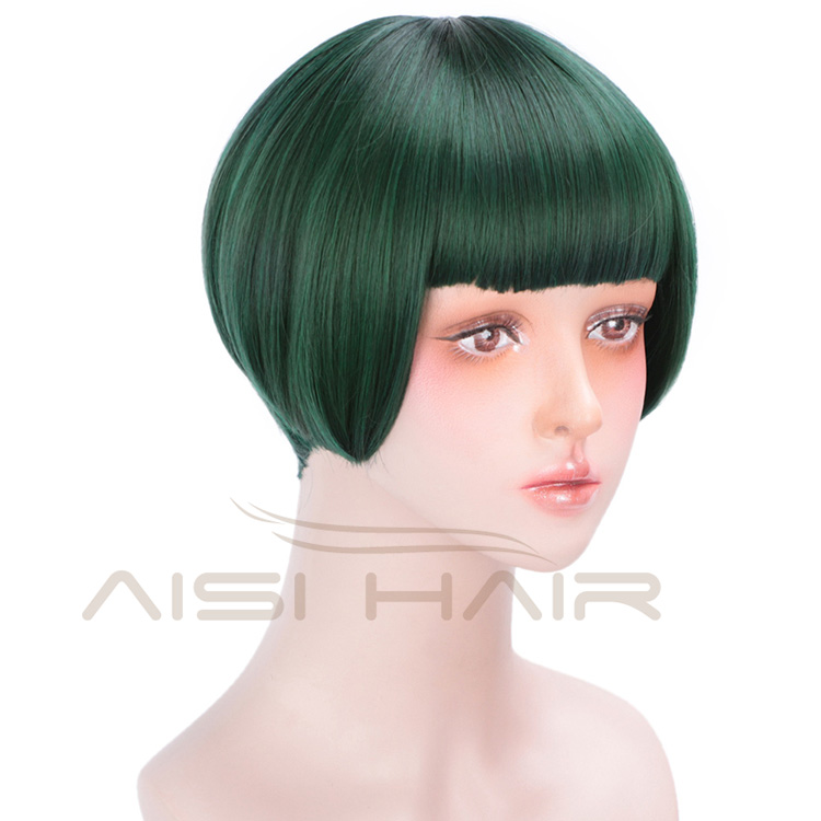 Aisi Hair Short Straight Hair Bob Wigs Synthetic Cosplay Short Wigs Heat Resistant Fiber Green Short Bob Wigs for Women