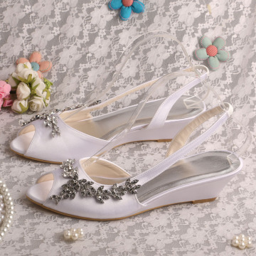 White Satin Wedge Shoes Sandals for Wedding