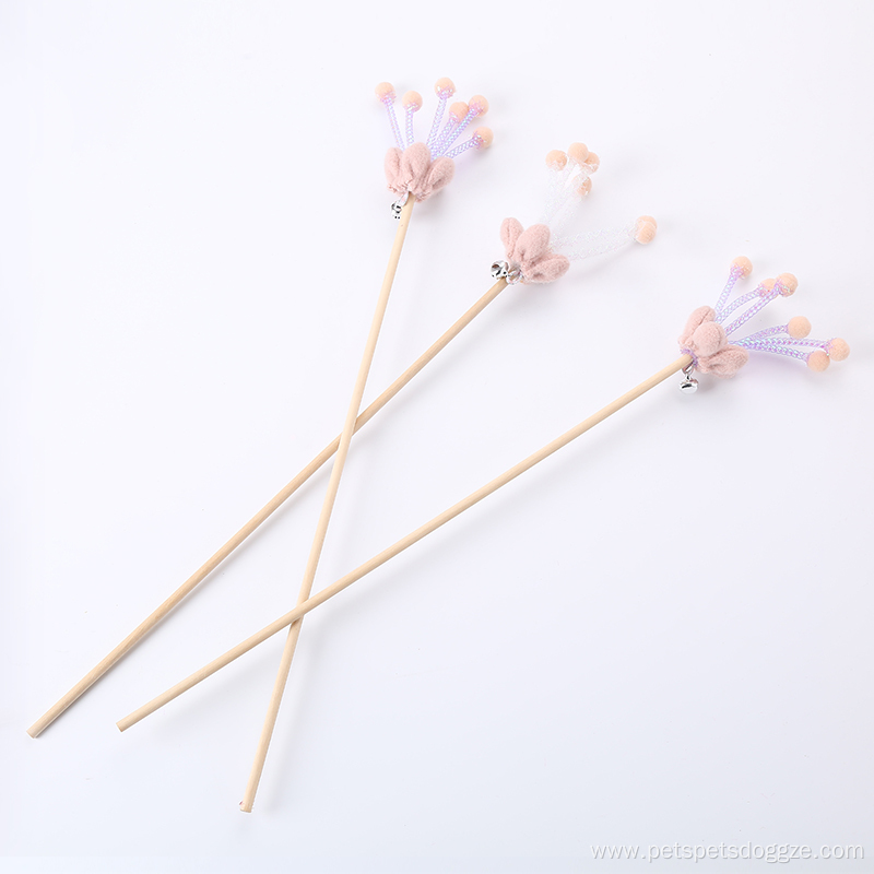 wool flower wooden stick cat toy playing wand