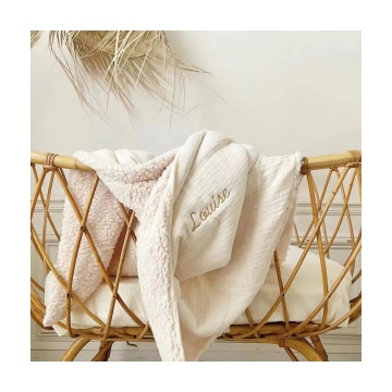 Customized Organic Muslin Cotton Gauze Fluffy Sherpa Blanket for Newborns