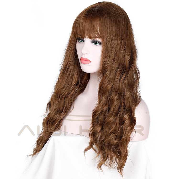 Aisi Hair Long Synthetic Wigs with Bangs Body Wave Long Wavy Wigs Heat Resistant Fiber Wigs for Africans Americans