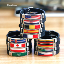 Custom Country Flag Bracelets: Germany, Canada, France, Spain, South Africa, and USA Flag Wrist Bands in Silicone Rubber