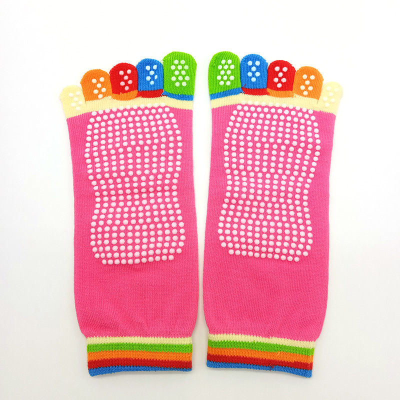 JW New Design Custom Wholesale Polyester PVC Rubber Dots Gel Women Colorful Five Yoga Pilates Socks