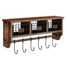 'Retro Country Style Wooden Wall Hanging Shelf with Hooks'
