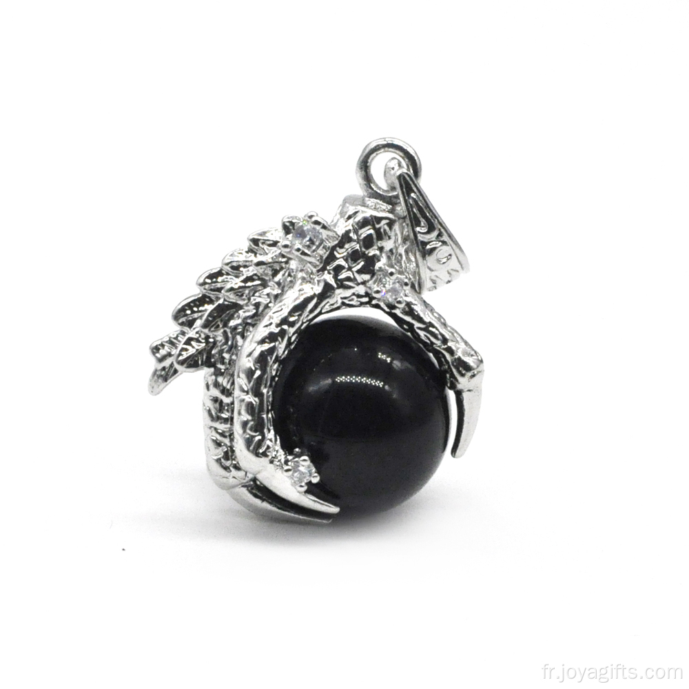 Bijoux en argent sterling 925 avec onyx noir 15MM Sphere Dragon Claw Pendant