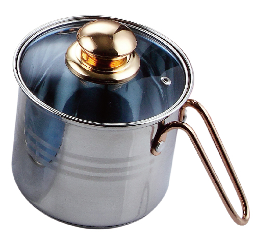 Stainless steel milk pan with metal handle