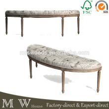 french oak wood button tufted bench, bed end furniture long bench, half circle bench, wood long button bench