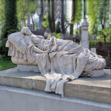 Custom stone died lying lady travertine statue Katarzyna Markowska Lychakiv cemetery