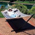 Quilted Double Size Hammock With Wooden Bar