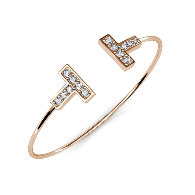 Classic Luxury Double T Narrow Wire Hermies Bangle Bracelet Fine Jewelry for Women