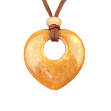 Yellow Jade 40MM Love Heart Stone Pendant Necklace Adjustable Rope