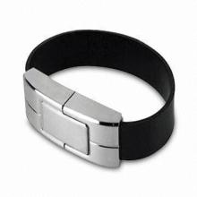 USB Flash Drive with Leather Bracelet Design, 1 to 16GB Memory Capacity, Free Samples Available