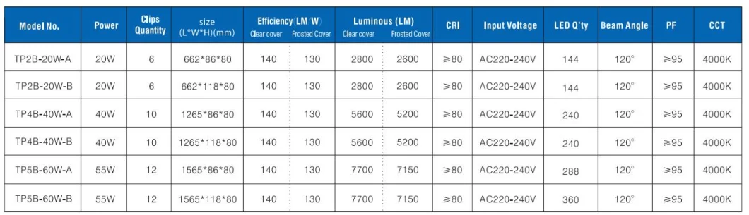 20W 40W 55W IP65 LED Tri-Proof Fixture Lighting